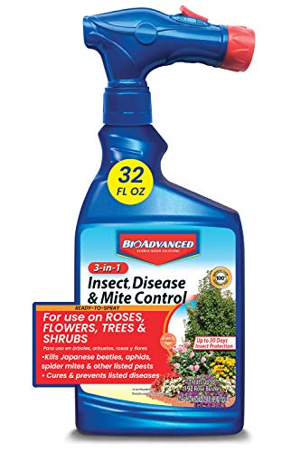 BioAdvanced 701287A 3 in 1 Insect, Disease, and Mite Control for Plants, 32 Ounce, Ready-to-Spray (Packaging may vary)