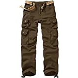 Raroauf Men's Cotton Cargo Pants,Outdoor Hiking Army Military Wild Workwear Trousers with 10 Pockets Coffee Size 34