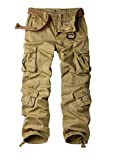 TRGPSG Men's Wild Cargo Pants, Military Camo Pants Cotton Casual Work Hiking Army Pants with 8 Pockets 5337 Khaki 34