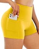 LZYVOO Spandex Shorts for Women with Pockets,Women's High Waisted Yoga Workout Booty Shorts(3" Yellow-S)