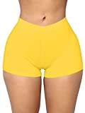 BORIFLORS Women's Sexy Workout Gym Biker Elastic Waist Booty Shorts, X-Large,Yellow