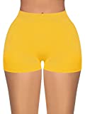 Xintorch Booty Spandex Shorts for Women Sexy Gym Biker Workout Solid Stretch Shorts Yellow
