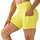 LOVESOFT Women's 5" High Waist Biker Shorts Workout Yoga Running Gym Compression Spandex Volletball Shorts with Side Pockets Yellow