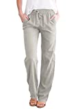 ROSKIKI Womens Drawstring Long Pants Solid Casual Comfy Elastic Waist Loose Trousers with Pockets Gray Large