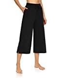 DIBAOLONG Womens Capri Pants Loose Yoga Pants Wide Leg Drawstring Comfy Lounge Pajama Capris Sweatpants with Pockets Black L