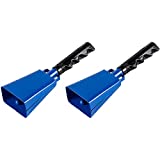 2 Pack Blue Cowbells for Sporting Events, Loud Noise Makers with Handles for Graduation, Hand Percussion (9 In)