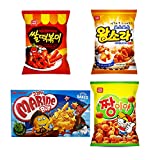 Journey of Asia "Seri's Choice KOREAN 4 Snack" Spicy Hot Rice Topokki, Jjangiya, Shell shape Snack, Marine Boy Treats for Kids, Children, College Students, Adult and Senior