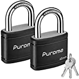 Puroma 2 Pack Keyed Padlock with 3 Keys, 40mm Heavy-Duty Locks for Gate Fence Hasp Cabinet Toolbox School Gym Locker (Black)