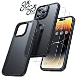 [5-in-1] Humixx Designed for iPhone 14 Pro Case, 2X Tempered Screen Protector + 2X 9H Lens Protector [10FT Military Shockproof] Slim Protective Translucent Matte Case for iPhone 14 Pro 6.1 inch, Black