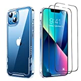 Humixx Crystal Clear for iPhone 14 Case/iPhone 13 Case with 2 Pack Screen Protector, [Never Yellow] [10 FT Military Grade Shockproof] Slim Fit Yet Protective Bumper with Airbag Case Cover- 6.1