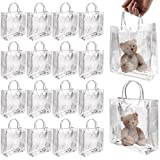 BadenBach 16 PCS Clear Plastic Gift Bags with Handle,Reusable Transparent PVC Plastic Gift Wrap Tote Bag for Shopping Retail Merchandise Boutique Wedding Birthday Baby Shower Party Favor (7.87" x 7.87" x 3.15")