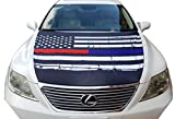 Blue Line Flag Car Hood Cover Thin Red Line Distressed Slip-On Washable Elastic Weatherproof Fabric, Non-Adhesive Banner 3.5 x 5 Ft Fits Most Cars American USA SHIP
