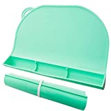 Food Catching Silicone Placemat with Suction for Kids Babies and Toddlers - Upward Baby Feeding Supplies - Clean Mealtimes at Home or Restaurants (Green)