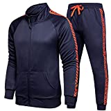 Men's Tracksuit 2 Piece Jacket & Pants Jogging Athletic Suit Casual Full Zip Sweatsuit, Blue-L