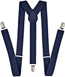 Trilece Navy Blue Suspenders for Men Women - Adjustable Size Elastic 1 inch Wide Y Shape Suspender - Heavy Duty Clips - 1920s Costume(Navy Blue, 1)