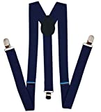 Navisima Adjustable Elastic Y Back Style Suspenders for Menand Women With Strong Metal Clips, Navy (1 Pack)
