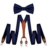 Elastic Adjustable Navy Blue Suspenders and Bow Tie Set for Men Wedding (0103-02)