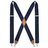 HISDERN Suspenders for Men Navy Mens Suspenders Blue Adjustable Elastic Suspender Braces Heavy Duty Clips X-Back 1.4 Inch Work Trousers