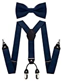 JEMYGINS Navy Blue Suspender and Silk Bow Tie Sets for Men (Navy Blue)