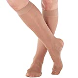 ABSOLUTE SUPPORT Made in USA - Knee Hi Compression Stockings Women 8-15mmHg for Flight Airplane Travel - Sheer Compression Support Stockings 8-15 mmHg for Women Beige, Large