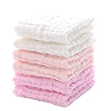 MUKIN Baby Muslin Washcloths - Soft Face Cloths for Newborn, Absorbent Bath Face Towels, Baby Wipes, Burp Cloths or Face Towels, Baby Registry as Shower. Pack of 6 -12x12 inches (Pink)