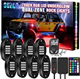 SUZCO 8Pods RGB LED Rock Underglow Lights Kit with APP/RF/IR, Dual-Zone+128LEDs+2-in-1 Line +Underbody & Wheel Light Multicolor Neon Under Glow Light Set 12V for Jeep Truck Offroad SUV ATV