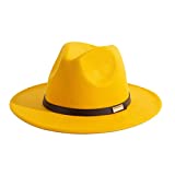 Gossifan Fedora Hats for Men Wide Brim Panama Hat with Classic Belt-B Belt Yellow