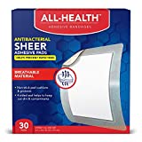 All Health Antibacterial Sheer Adhesive Pad Bandages, 3 in x 4 in, 30 ct | Helps Prevent Infection, Extra Large Comfortable Protection for First Aid and Wound Care