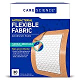 Care Science Antibacterial Fabric Adhesive Pad Bandages , 3x4 inches Extra Large Flexible Non-Stick Strip , Helps Prevent Infection , Breathable Protection , for First Aid & Wound Care , 30 Count