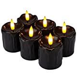 Homemory 2" x 2" Black Flameless Votive Candles with Timer, 400+Hour Realistic Battery Operated Candles, 6Pack Black Wick Fake Candles for Halloween, Pumpkin Lanterns Decorations
