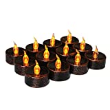 Yuhoo Flameless LED Tealight Candles, 12 Pcs Realistic Flickering Tea Lights Candles, Battery Operated Tea Candles for Home Decor, Festival Celebration, Halloween Party (Black), free size