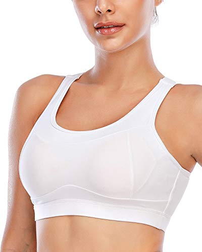 RUNNING GIRL High Impact Sports Bras for Women,Racerback Bra Workout Crop Tops for Women(WX2667 White,L)