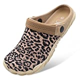 Besroad Unisex Classic Clogs Beach Pool Slip on Sandals Breathable Swimming Water Shoes Brown Leopard 9 Women/7.5 Men