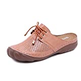 Clogs Shoes for Women, Summer Slipper Leather Comfort Mules Outdoor Beach Shoes Vintage Anti Slip Flat Slip on Wide Fit Flowers Sandals Pink