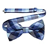 Bow Ties for Men Plaid Blue Mens Bowtie Pretied Classic Satin Formal Business Bow Tie Adjustable Tuxedo Bowties for Wedding Party