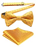 Bow Ties for Men Yellow Polka Dots Pre-Tie Bow Tie and Pocket Square Bowtie Formal Tuxedo Wedding Bowties Handkerchief Set