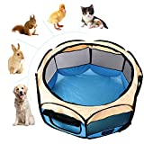 Medog Dog Playpens Portable Foldable Pet Open-Air Playpen for Dog Cat Rabbit Puppy Hamster or Guinea Pig Cats Dogs Tents Carrying Case Indoor Outdoor Playpens with Pocket (S 7441 Blue)