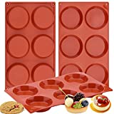 Ocmoiy Silicone Muffin Top Pans for Baking/Non-Stick 3" Round Silicone Mold for Corn Bread, Eggs, 6 Cavities Whoopie Pie Pan Pack of 3
