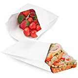 Ocmoiy 200 Pcs Kraft Paper Bakery Treat Bags and 200 Pcs Thank You Srickers, 8 x 6 x 1" Food Grade Grease Proof Small White Paper Bags with Stickers Cookies Sandwiches Donuts and More (White)