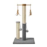 PAWSFANS 30" Tall Cat Scratching Post Carpet Sisal Scratch Pole with Cats Interactive Toys Vertical Scratcher for Indoor Cats and Kittens