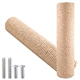 MiDube 12 Inch Cat Scratching Post Replacement with M8 Screw Durable Cat Tree Scratch Post Refill Jute Rope for Cat Scratcher Climbing Perch Indoor Tower Furniture Scratching Tree Wall, Sisal, 2pcs