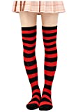 DAZCOS Striped Thigh High Socks Elastic Over The Knee Knit Stockings for Daily or Anime Cosplay (Red+Black)
