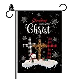 Christmas Garden Flag Christ Cross Religious Double Sided Burlap Vertical 12.5 x 18 Inch Merry Christmas Outdoor Decorations Yard Home Decor