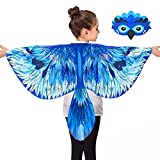 Bird-Wings-Costume for Kids and Headband, Eagle-Parrot Dress-up-Wings for Girls Boys Halloween-Party Favors (Blue)