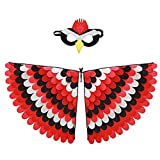 2Pcs Kids Halloween Outfits Bird Clothes Set Colorful Wings Cloak Head Mask Stage Dress Cute Party Decorative (#11 Red Black , 38inch )