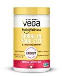 Vega Hello Wellness Spring in Your Step Blender Free Smoothie 14 Servings oz Plant Based Vegan Protein Powder 100mg Caffeine Vitamin D, Energy - Vanilla Cappuccino, 13.8 Ounce