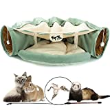 KUCDBUN Cat Tunnel Bed, 2-in-1 Collapsible Cat Tunnel Tubes Toys with Removable Mat for Pet Cats Kittens Puppies Rabbits Bunnies Ferrets (Matcha)