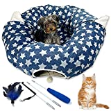 Pet Fit For Life Large Pop Up Tunnel Tube Bed Combo for Cats Kittens Puppies and Small Dogs with Bonus Cat Feather Toy