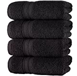 Hammam Linen Black Hand Towels 4-Pack - 16 x 30 Turkish Cotton Premium Quality Soft and Absorbent Small Towels for Bathroom