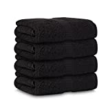 GOLD TEXTILES Premium Black Hand Towels for Bathroom -100% Ring Spun Cotton (4 Pack, 16x30 Inches) Luxury Soft Absorbent & Quick Dry, Large Bathroom Hand Towel Perfect for Hotel, Salon, Gym & Spa